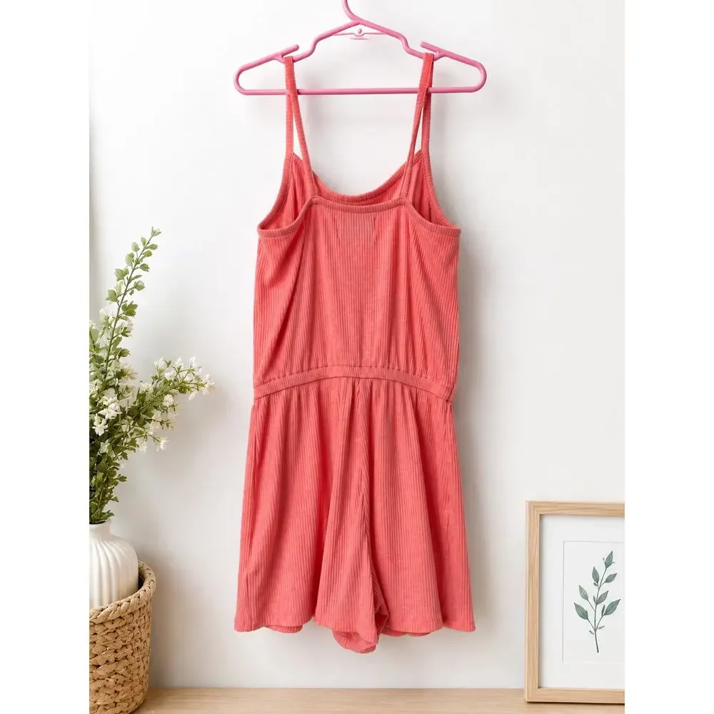 Old Navy Girls Ribbed Skort Romper Coral Pink Size L 10-12 Sleeveless Summer